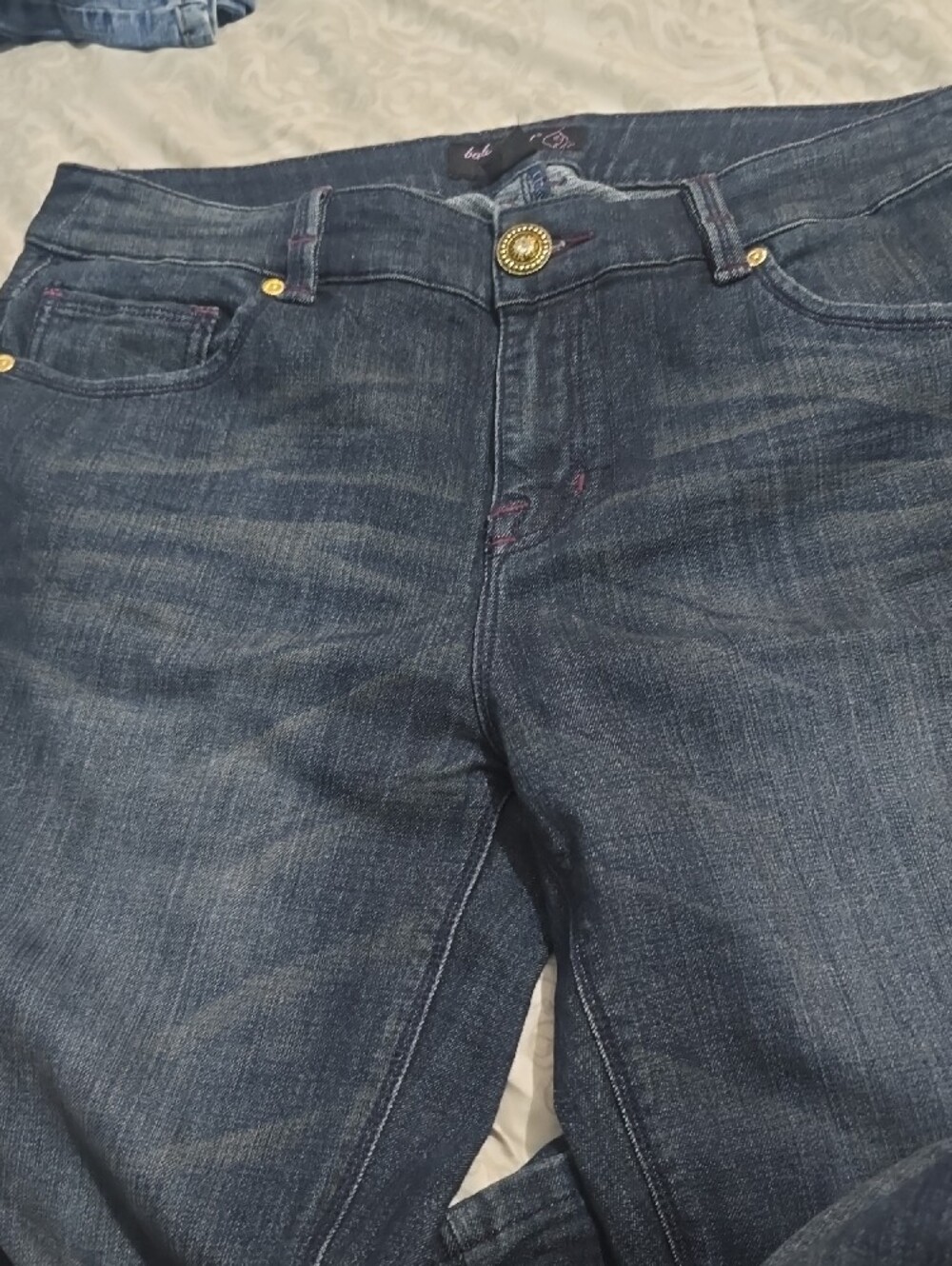 Baby Phat Dark Blue Jeans with Burgundy Rhinestone Logo - Picture 6 of 7